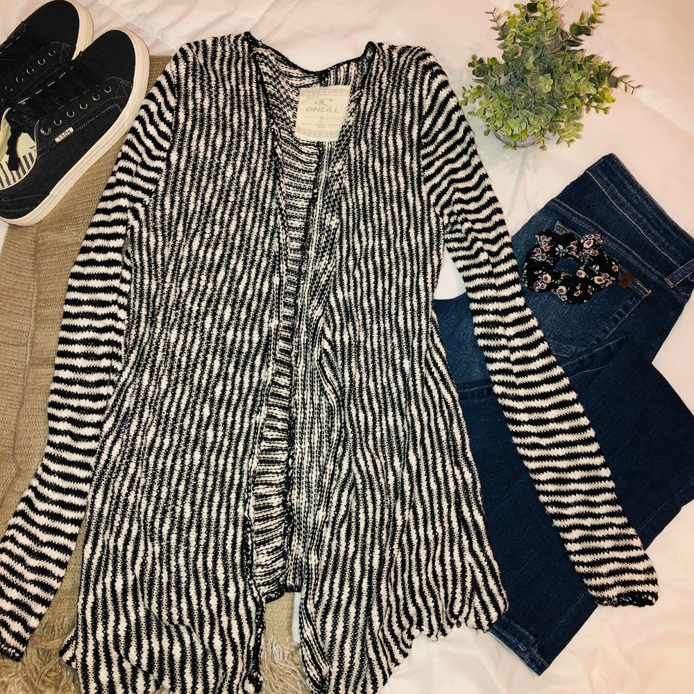 Oneill Black & White Striped Cardigan